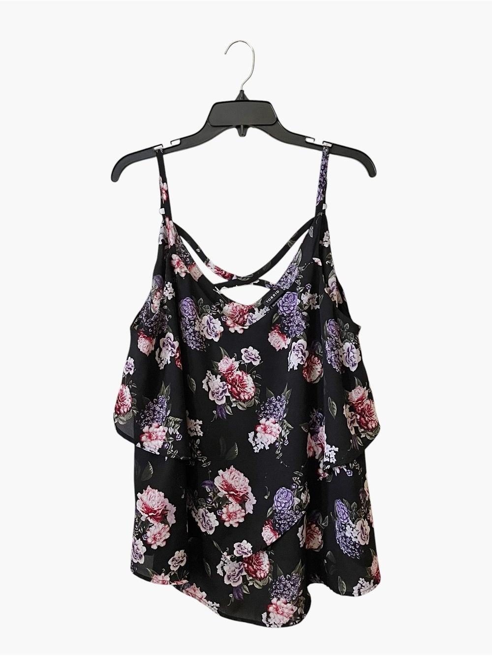 Torrid Cami Top Women's Size 1X Black Floral Layered Chiffon Spaghetti Strap